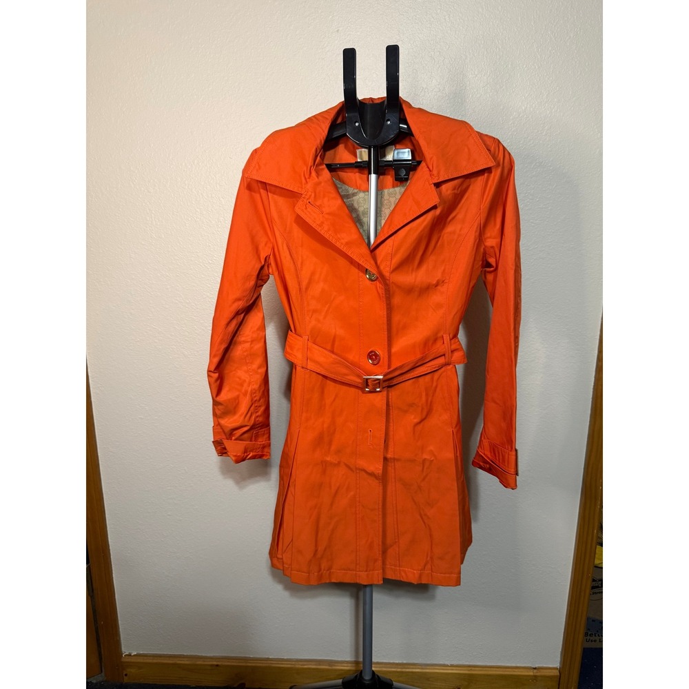 Michael Michael Kors Orange Belted Trench‎ Coat with Hood Small